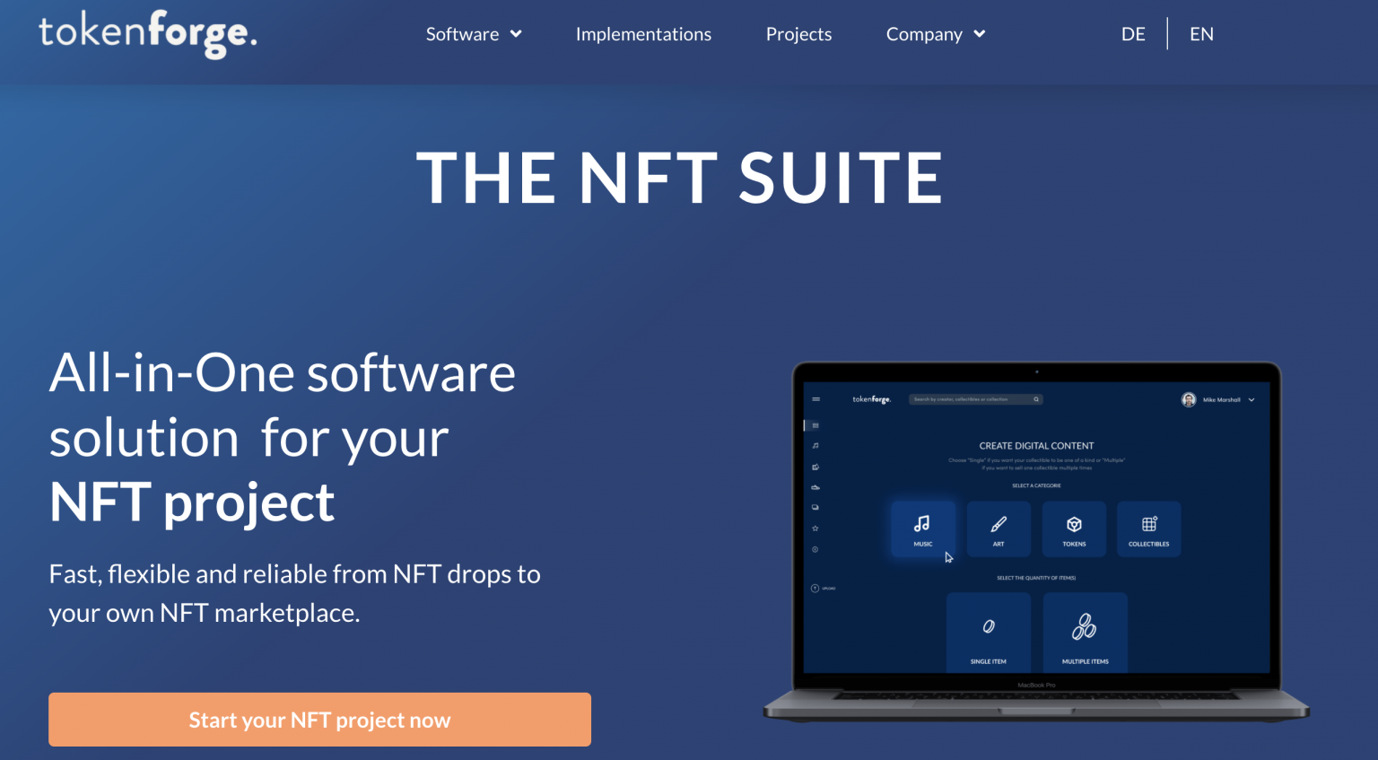 Nonfungible Token (NFT) white-label marketplaces and platforms 3 tokenforge nft suite